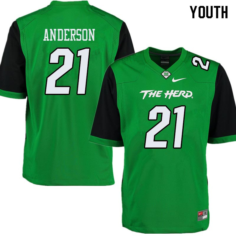 Youth #21 Anthony Anderson Marshall Thundering Herd College Football Jerseys Sale-Green - Click Image to Close